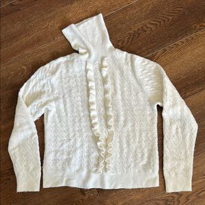 J. Crew Elegant White/Cream Cable Knit Sweater with Ruffle